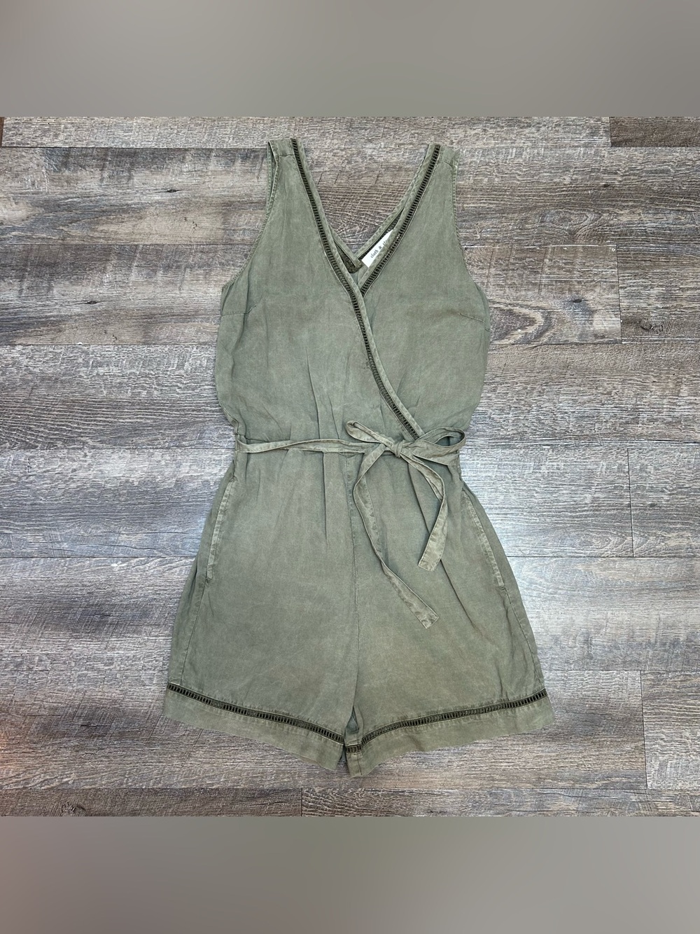 cloth & stone Olive Wrap Romper with Tie Waist